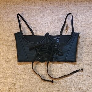 Black Faux Leather Underbust Corset Top Women's Medium